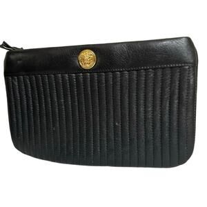 Vintage Anne Klein for Calderon Black Genuine Leather Quilted Clutch Bag Purse